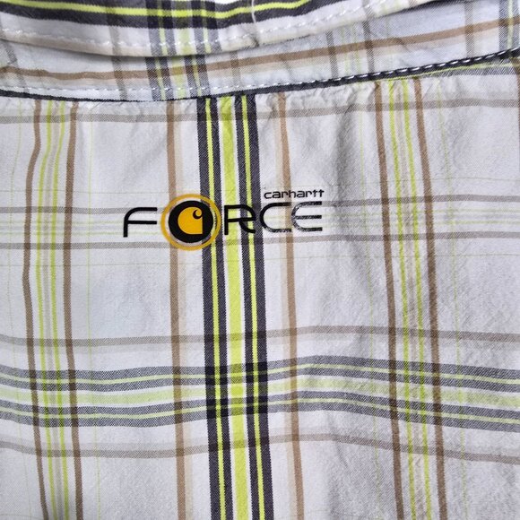 Carhartt Force Men's Plaid Short‎ Sleeve Shirt XL Relaxed Fit Cotton Green/White - Picture 4 of 8